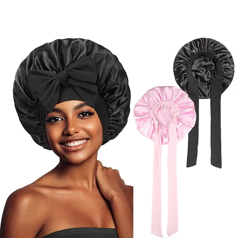 Silk Sleeping Bonnet for Women Large Sleep Cap with Wide Elastic Tie Band for Curly Dreadlock Braid Hair Care