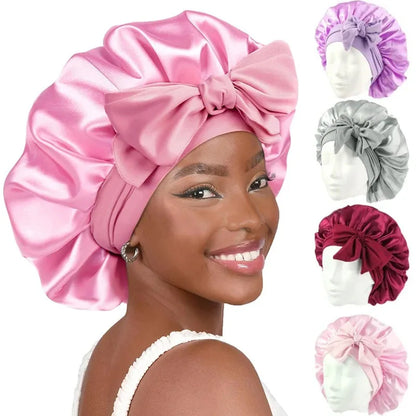 Silk Sleeping Bonnet for Women Large Sleep Cap with Wide Elastic Tie Band for Curly Dreadlock Braid Hair Care
