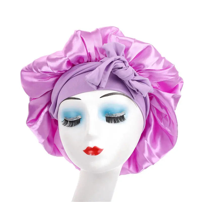 Silk Sleeping Bonnet for Women Large Sleep Cap with Wide Elastic Tie Band for Curly Dreadlock Braid Hair Care