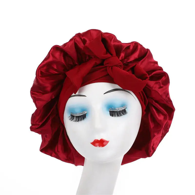 Silk Sleeping Bonnet for Women Large Sleep Cap with Wide Elastic Tie Band for Curly Dreadlock Braid Hair Care