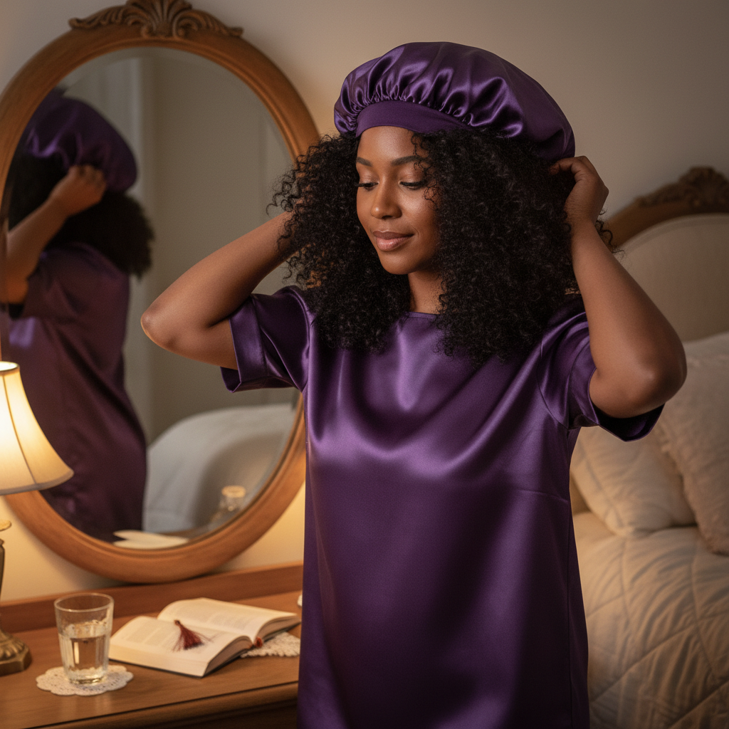 Silk Sleeping Bonnet for Women Large Sleep Cap with Wide Elastic Tie Band for Curly Dreadlock Braid Hair Care